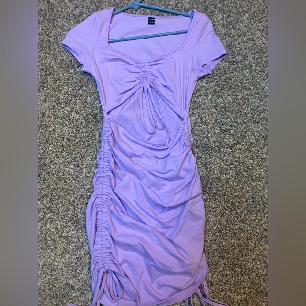 Purple dress with stomach cut out and ties on the sides